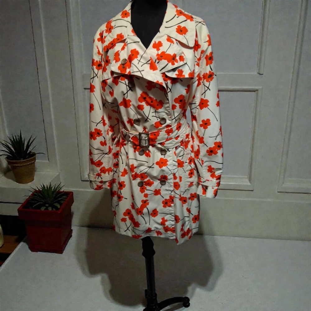 LANDS END Floral Spring Trench Coat